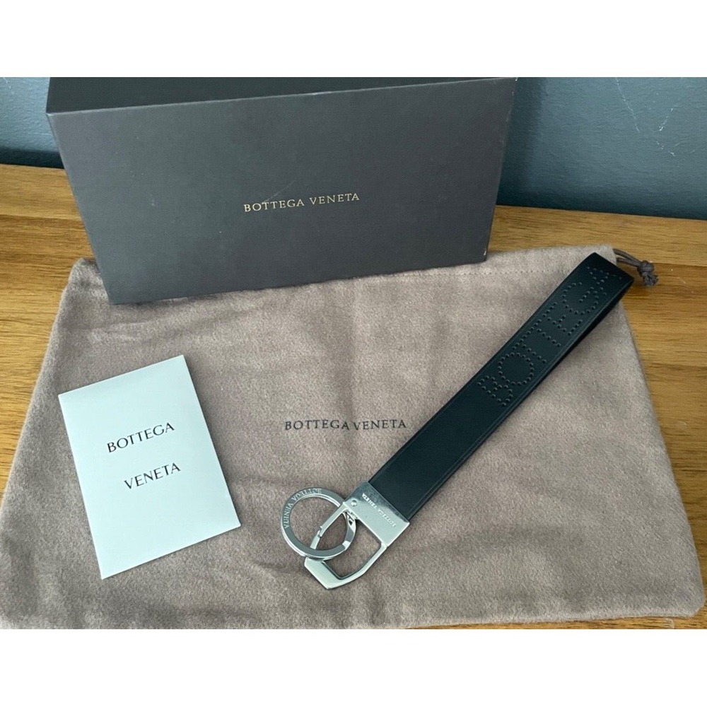 Bottega‎ Veneta Black Perforated Leather Key Chain Key Fob